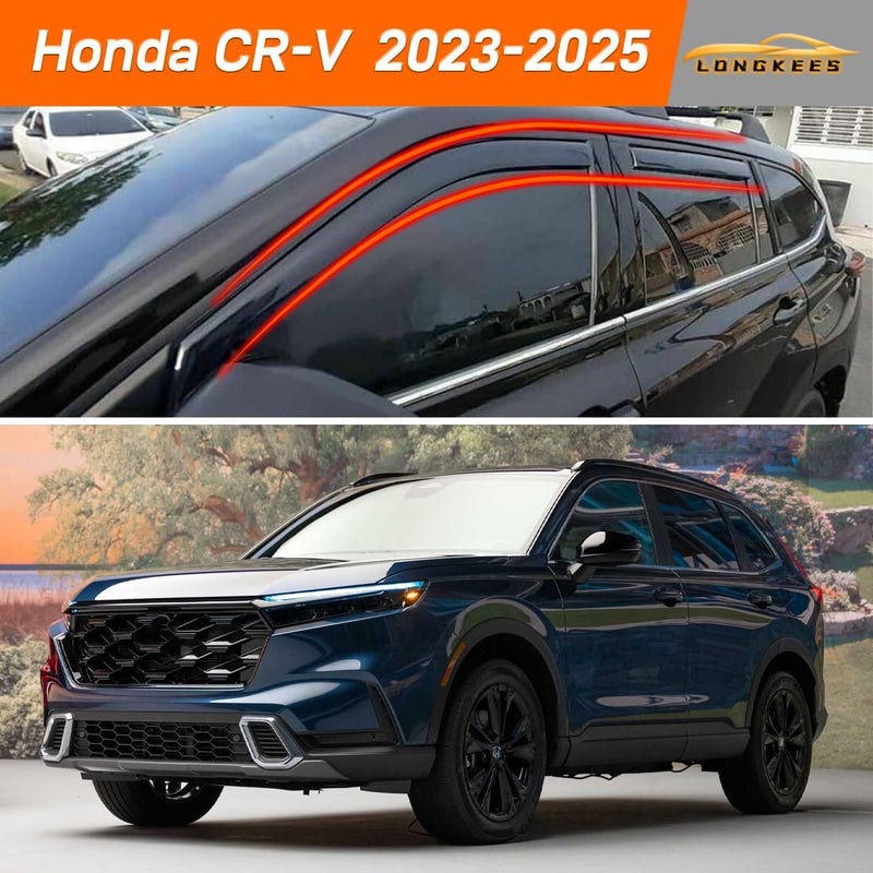 LONGKEES in-Channel Window Visors Rain Guards FIT Honda CR-V (CRV) 2023-2025 (2023-2025) – 4-Piece in-Channel Dark-Smoke Polycarbonate Vent Deflectors - Image 2